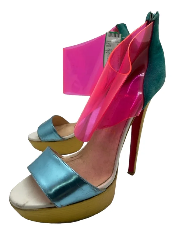 Christian Louboutin Shoe Size 37 Blue, Pink & Multi Leather & Suede Pumps