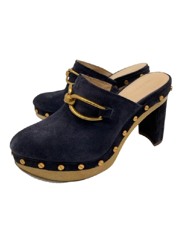 Veronica Beard Shoe Size 6 Navy Leather Suede Gold Hardware Rivets Clog Shoes