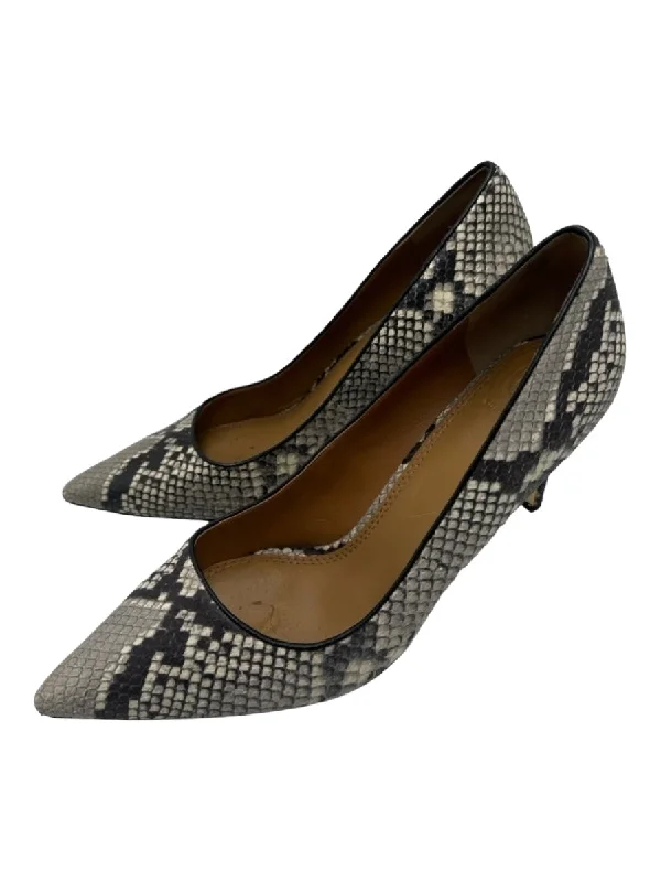 Tory Burch Shoe Size 11 White & Gray Leather Snake Print Pointed Toe Pumps