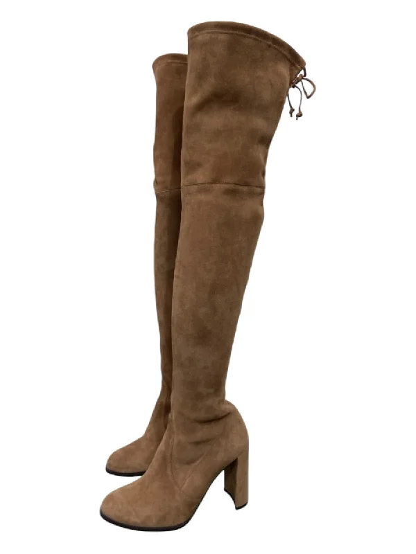 Stuart Weitzman Shoe Size 7.5 Taupe Brown Suede Pointed Toe Thigh High Boots