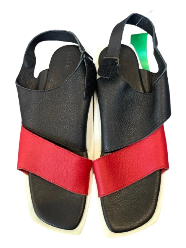 Arche Shoe Size 41 Black & Red Leather Color Block Platform Sandals