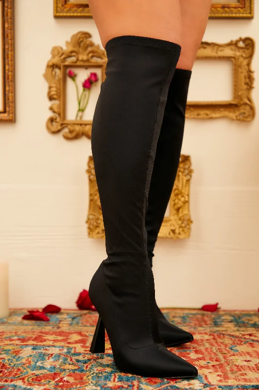 Zoya Knee High Heel Boots - Black