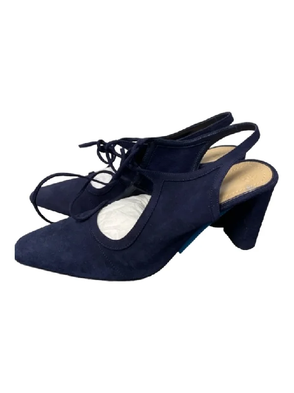 The Row Shoe Size 38 Navy Suede Pointed Square Toe Front Tie Open Back Shoes