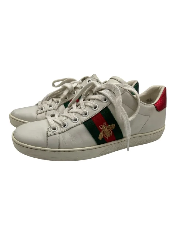 Gucci Shoe Size 36.5 white, green & red Leather Low Top Laces Sneakers