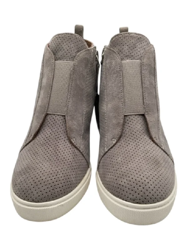 Linea Paolo Shoe Size 7.5 Gray Suede Perforated Wedge Inner Side Zip Sneakers