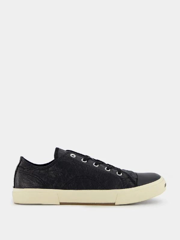 Paris Textured-Leather Black Sneakers