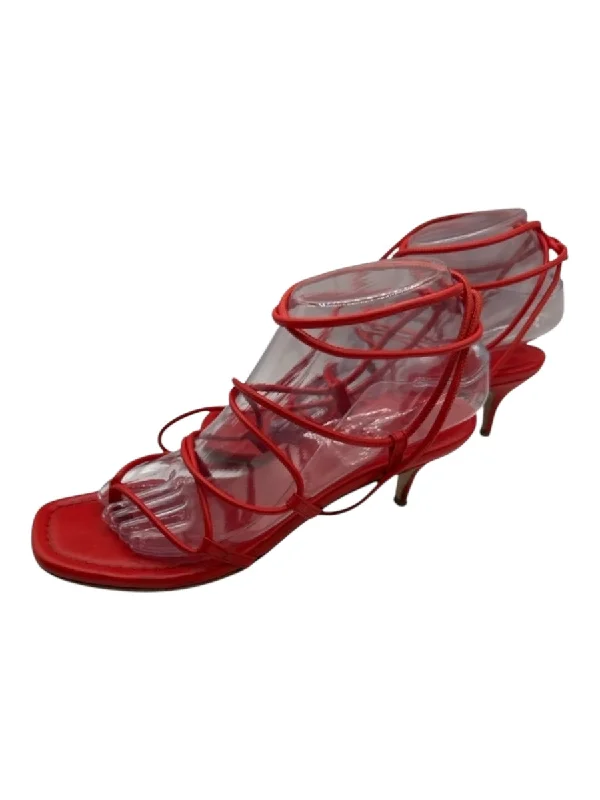 Paul Andrew Shoe Size 39 Red Leather Strappy Kitten Heel Sandals