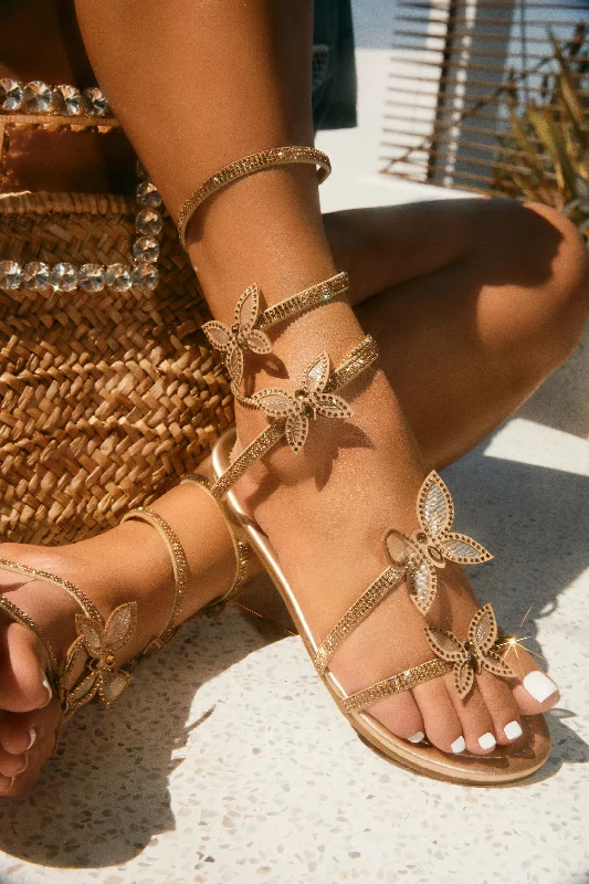 Fantasy Embellished Around The Ankle Coil Sandals - Gold