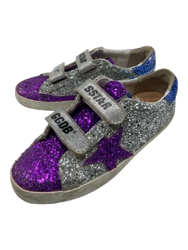 Golden Goose Shoe Size 5 Silver, Blue, Purple Leather Glitter Sneakers