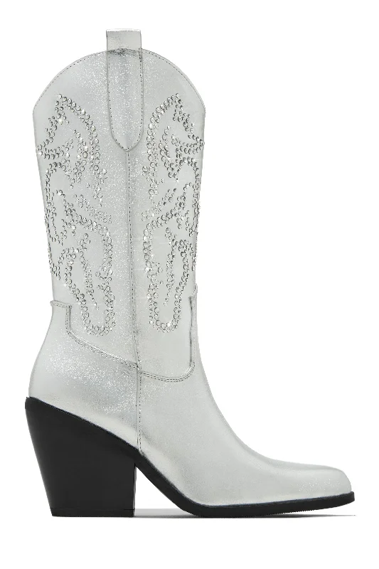 Best In The West Embellished Cowgirl Boots - Silver