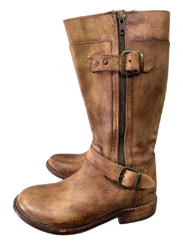 BedStu Shoe Size 6.5 Beige & Brown Leather Almond Toe Calf High Boots