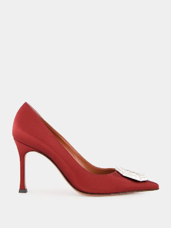 Red Camelia Satin Pumps