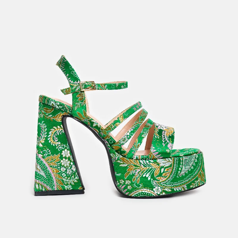 Dynasty Green Platform Strappy Heels