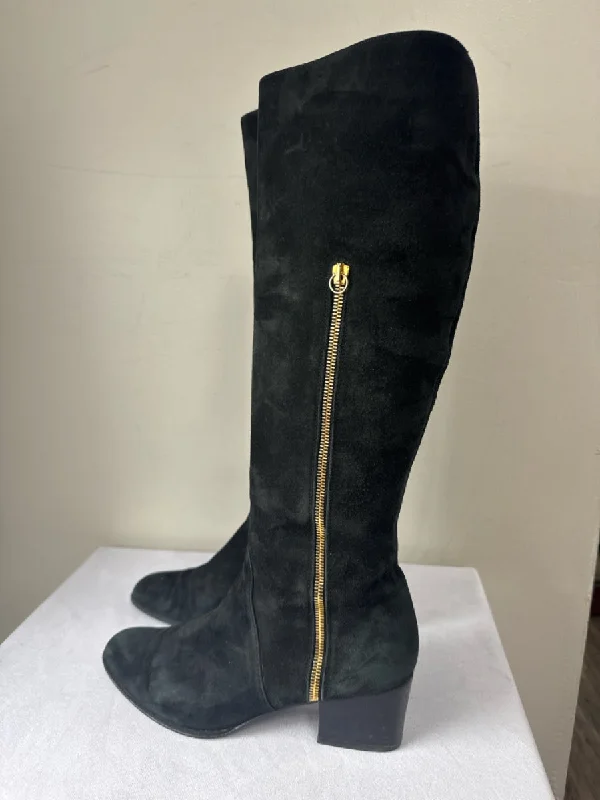 Stuart Weitzman Shoe Size 8.5 Black Suede Knee High Boots Gold Hardware Boots