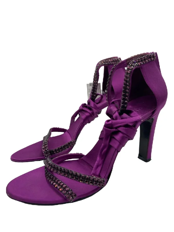 Gucci Shoe Size 8.5 Purple Satin Wrap Embellished Back Zip Heel Pumps