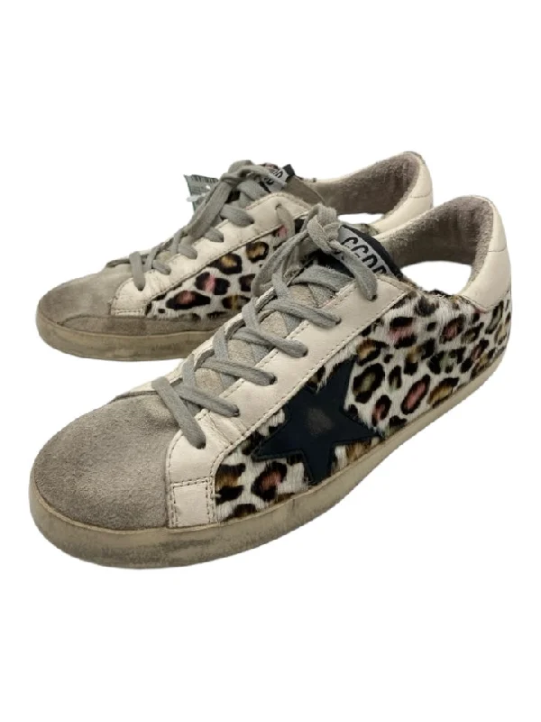 Golden Goose Shoe Size 36 Ivory & Multi Pony Hair Animal Print Laces Sneakers