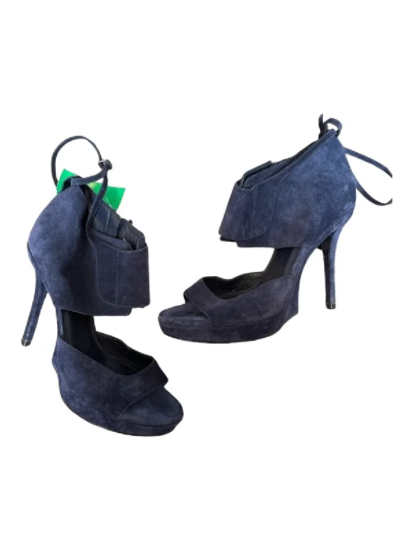 Yves Saint Laurent Shoe Size 39 Navy Suede Platform Stiletto Open Toe Pumps