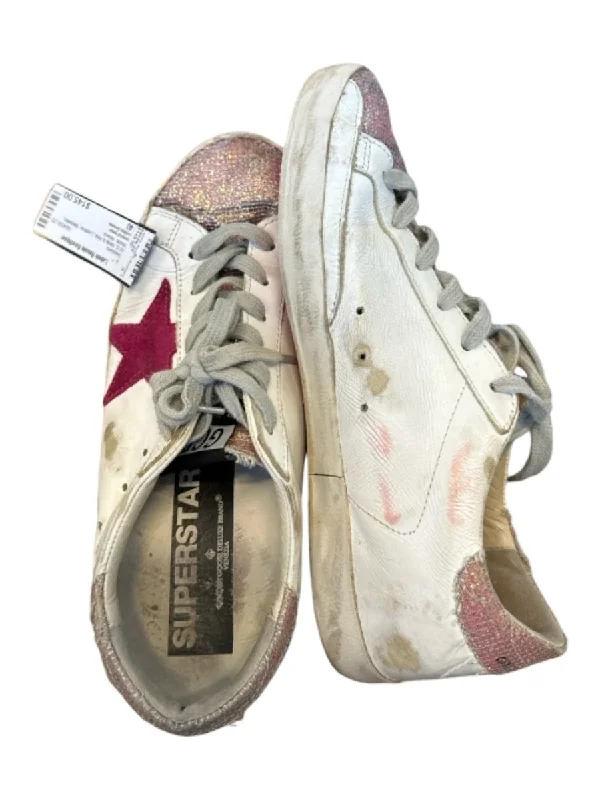 Golden Goose Shoe Size 40 White & Pink Leather Metallic Athletic Sneakers