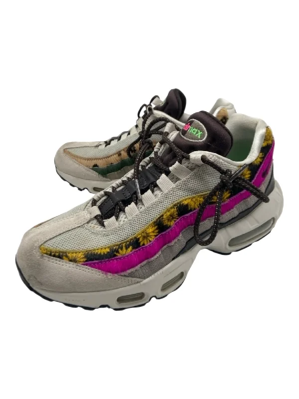 Nike Air Max Shoe Size 8 Taupe, Yellow & Pink Synthetic Sunflower Laces Sneakers