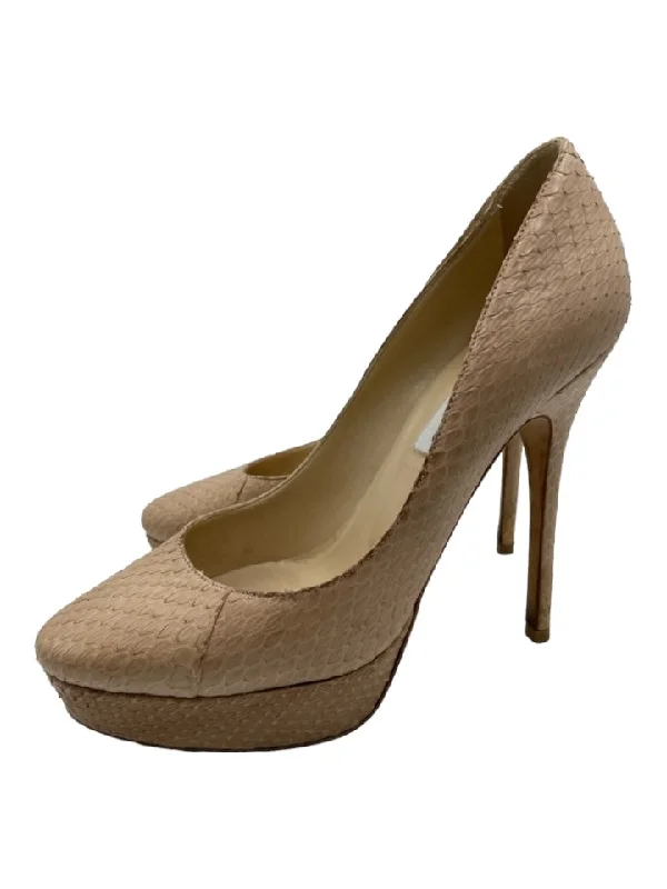 Jimmy Choo Shoe Size 37.5 Beige Python Almond Toe Platform Stiletto Pumps