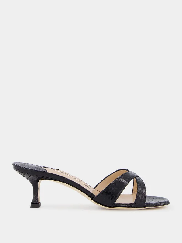 Black Patent Leather Open Toe 50mm Mules