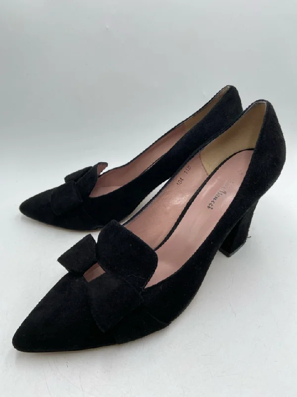 Sesto Meucci Shoe Size 11 Black Suede Bow Pointed Toe Cut Outs Block heel Pumps