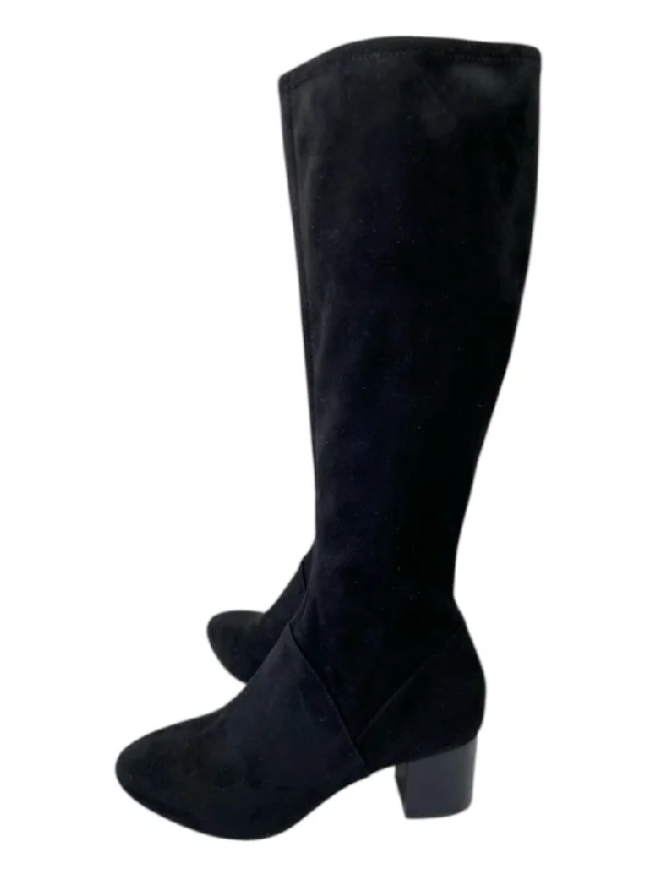 Boden Shoe Size 39 Black Faux Suede Block Heel Below the Knee Almond Toe Boots