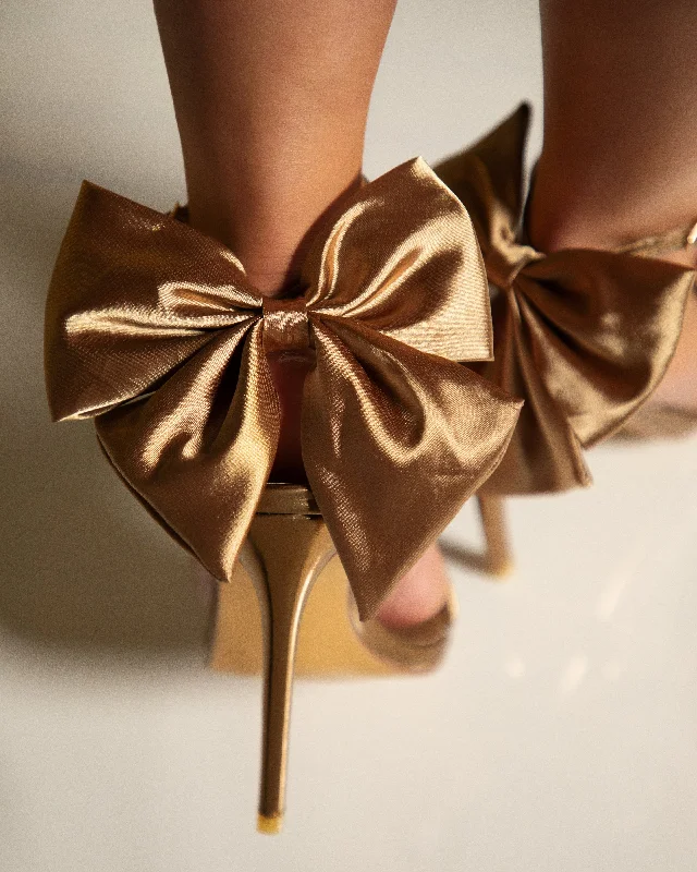 Pauline High Heels with Bow Detailing - Gold