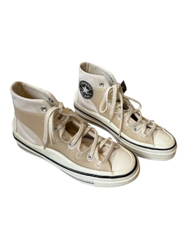 Converse Shoe Size 9.5 Tan & White Canvas High Top Platform Athletic Sneakers