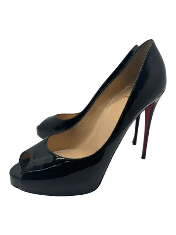 Christian Louboutin Shoe Size 41.5 Black Patent Leather Peep Toe Stiletto Pumps