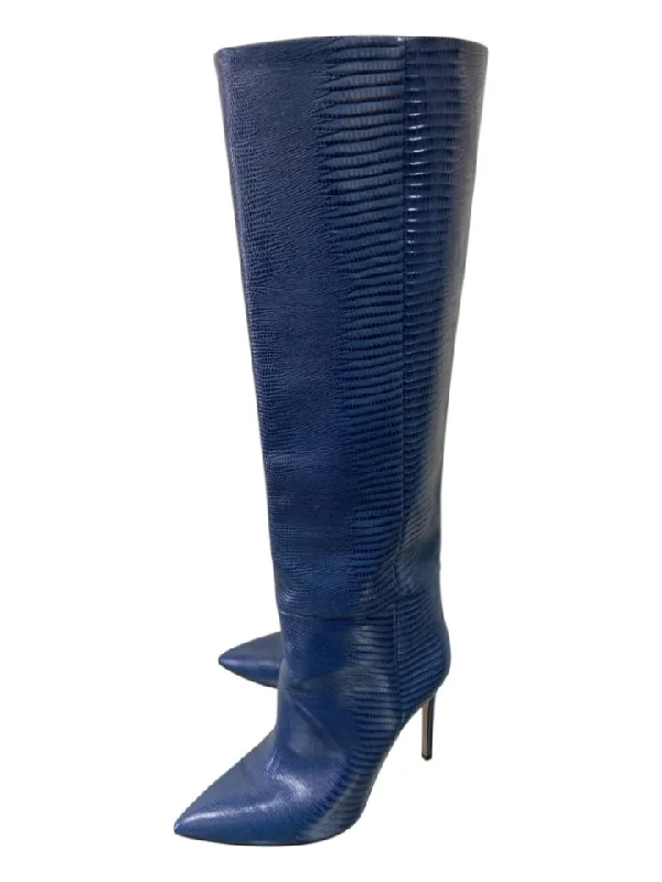 Paris Texas Shoe Size 37.5 Blue Leather Snake Embossed Pointed Toe Boots