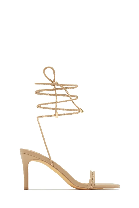 Ashantii Lace Up Mid Heels - Nude