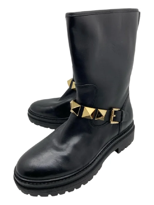 Michael Michael Kors Shoe Size 7.5 Black & Gold Leather Platform Lug sole Boots