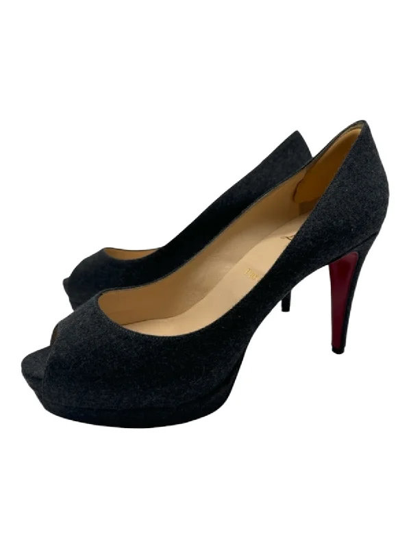 Christian Louboutin Shoe Size 40 Grey Leather Open Toe Stiletto Pumps