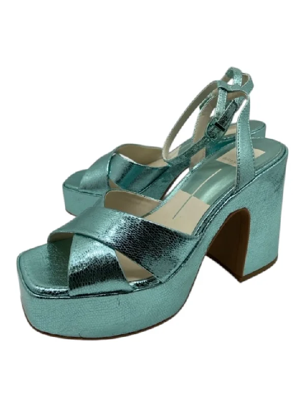 Dolce Vita Shoe Size 7 Metallic Blue Leather Platform Block Heel Sandal Sandals