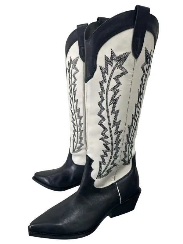 Marc Fisher Shoe Size 7 Black & White Leather Western Pointed Toe Boots