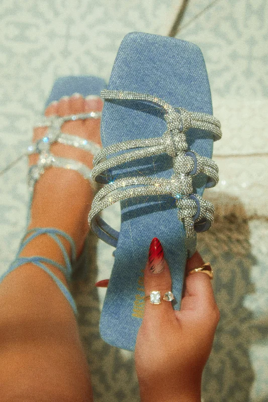 Ibiza Nights Embellished Lace Up Sandals - Denim