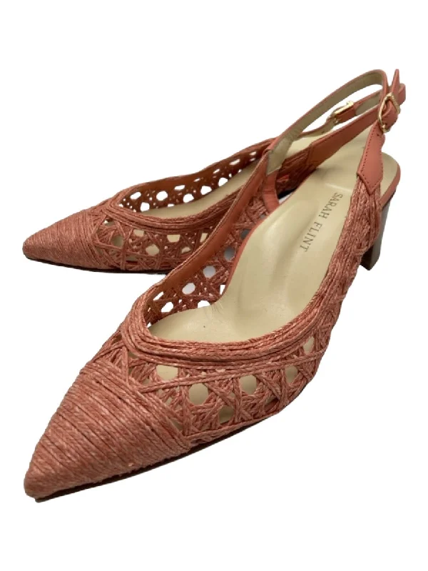 Sarah Flint Shoe Size 39 Coral Pink Jute Woven Pointed Toe Slingback Pumps