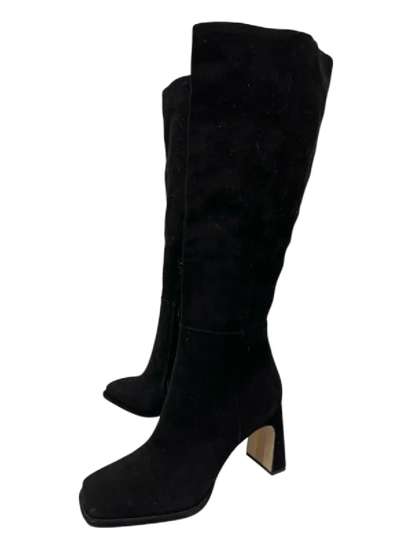 Sam Edelman Shoe Size 8.5 Black Suede Square Toe Knee High Boots