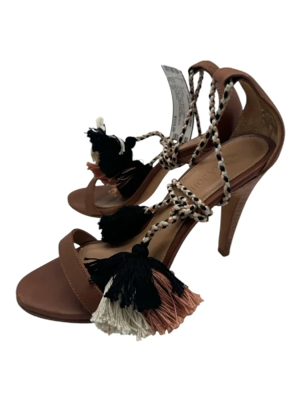 Ulla Johnson Shoe Size 37 Brown & Multi Leather Tassels toe strap Heel Sandals