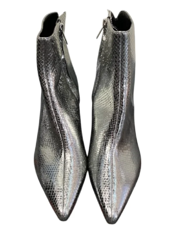 Marc Fisher Ltd Shoe Size 9 Silver Pointed Side Zip Block Heel metallic Boots