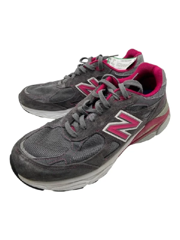 New Balance Shoe Size 10 gray & pink Synthetic Low Top Laces Trainer Sneakers