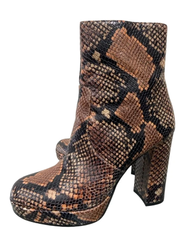 Vince Camuto Shoe Size 8M Brown & Black Snake Embossed All Over Print Boots