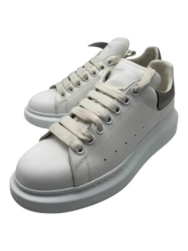 Alexander McQueen Shoe Size 40.5 White & Gunmetal Leather Rubber Sole Sneakers