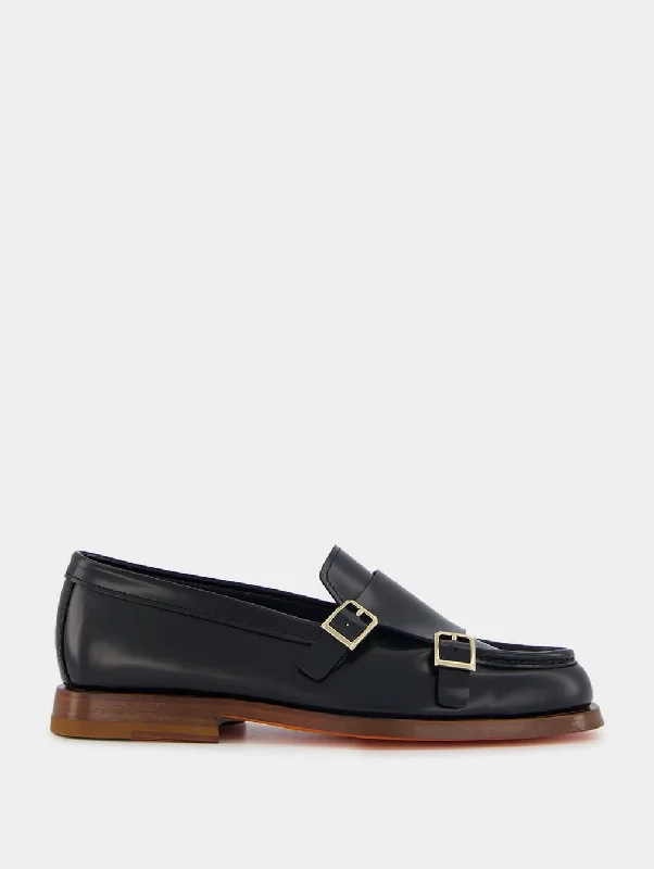 Double-Buckle Leather Loafers