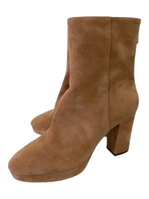 Lola Cruz Shoe Size 39 Tan Suede Block Heel Platform Round Toe Back Zip Boots