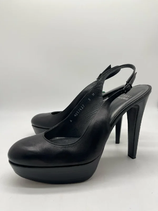 Stuart Weitzman Shoe Size 9 Black Leather Almond Toe Slingback Stiletto Pumps