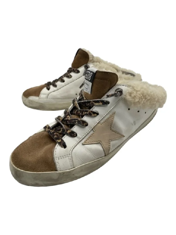 Golden Goose Shoe Size 40 White & Brown Leather Shearling Detail Sneakers