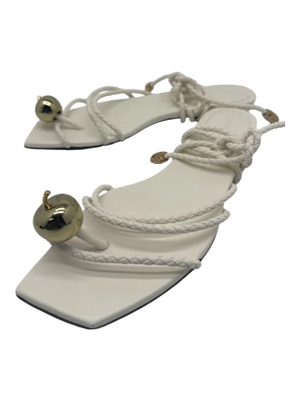 Bottega Veneta Shoe Size 41.5 White & Gold Leather Braided Apple Flat Sandals