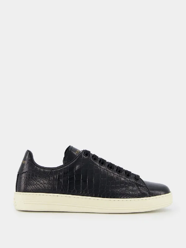 Croc-Print Warwick Black Sneakers